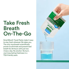 Travel mouthwash single packs displayed for travel use
