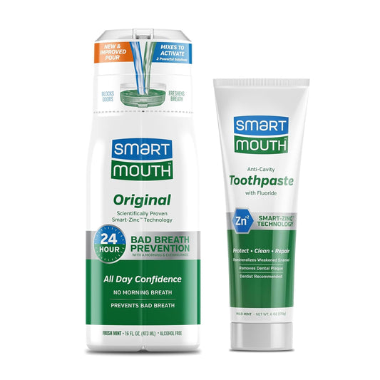 SmartMouth zinc ion toothpaste and original activated mouthwash set – packaging