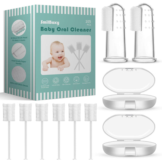 SmilBoxy 105-piece baby tongue cleaner packaging