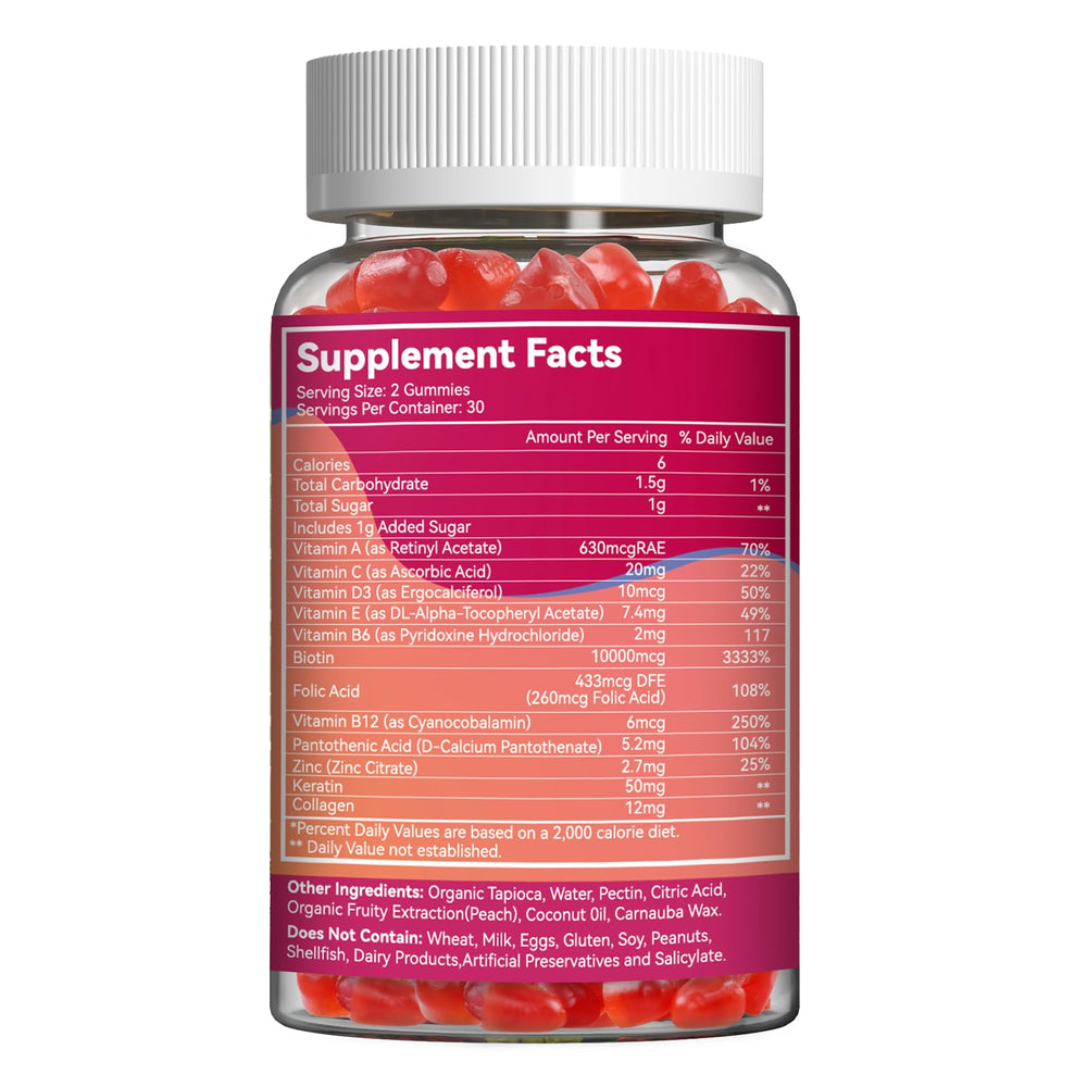 Gummies representing hair, skin, and nails benefits