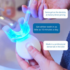 Close-up of whitening gel syringe and protective cap from Smile Titan kit