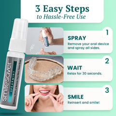 Close-up of Smilesaver minty spray labeled clean-label