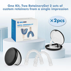 Two complete sets of clear dental retainers for upper and lower teeth