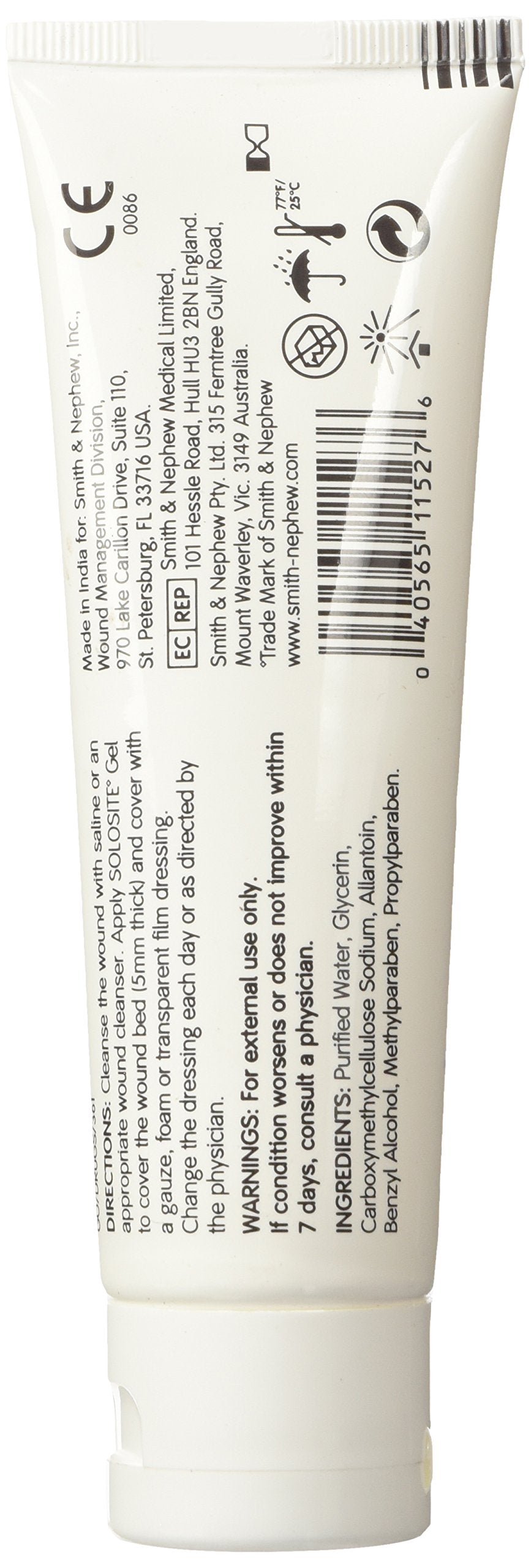 Smith & Nephew SoloSite Wound Gel packaging shot with single 3oz tube