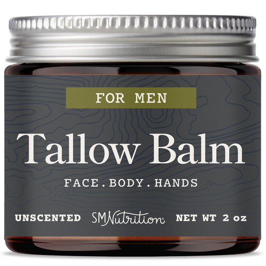 SMNutrition Beef Tallow Balm for the face provides deep hydration for daily use.