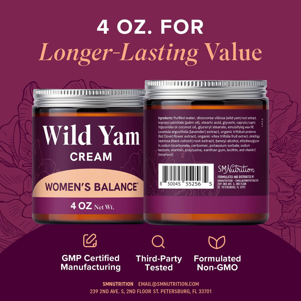 SMNutrition Wild Yam Creme with vitex and black cohosh highlights herbal balance