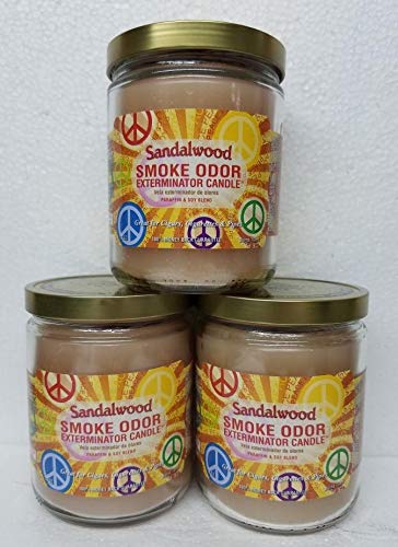 Side view of Smoke Odor Exterminator 13 oz Jar Candle with Sandalwood label
