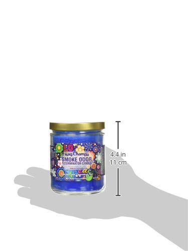 Close-up of Smoke Odor Exterminator candle jar, Made in USA