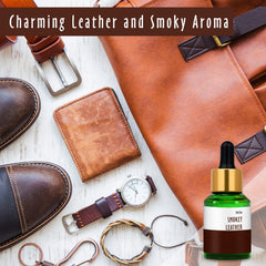 Close-up of smoky leather fragrance notes in the oil