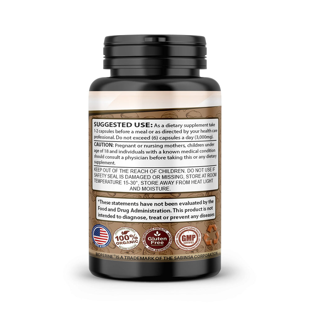Bottle label showing 2000mg daily and 50% polysaccharides