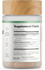 Flat lay of Snap Supplements Cholesterol Health with capsules and bottle