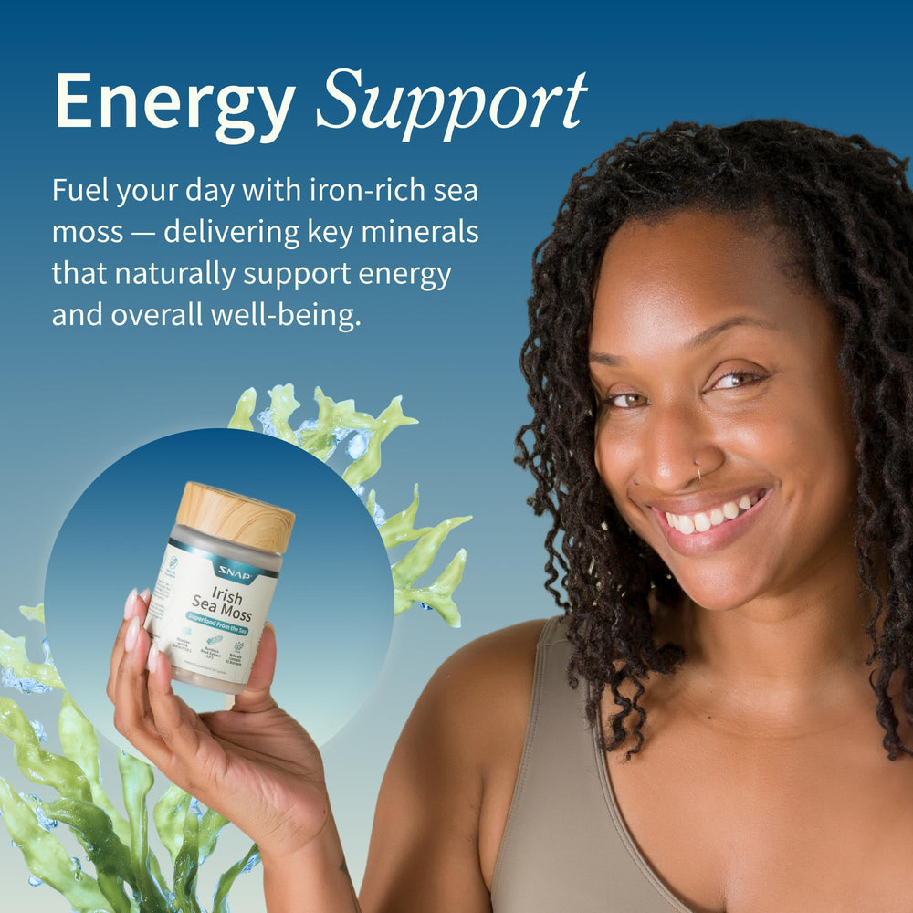 Product bottle and packaging shot for Snap Supplements Sea Moss