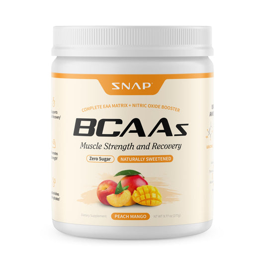 Bottle of Snap Supplements Plant-Based BCAA Powder with Nitric Oxide Booster