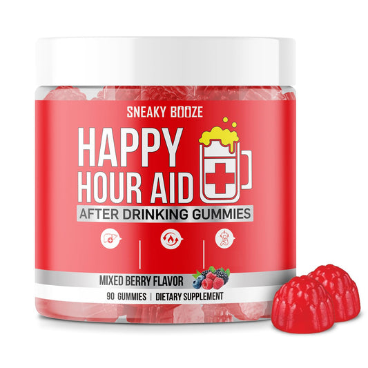 Sneaky Booze Happy Hour Aid Gummies bottle ready for travel or party use.