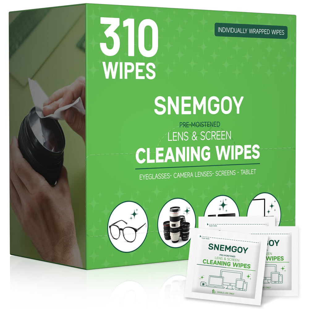 SNEMGOY 310-count lens cleaning wipes packaging