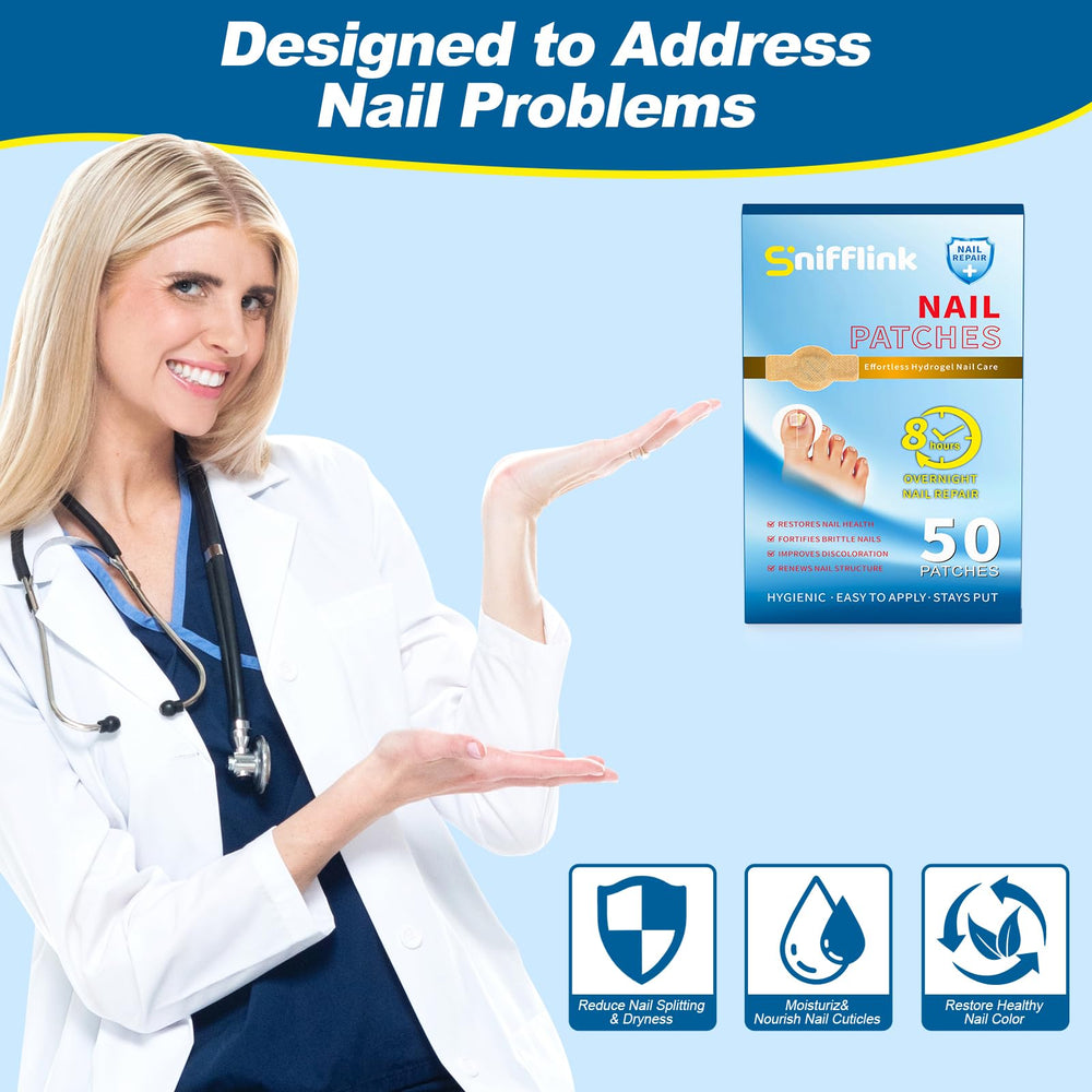 Snifflink patch applied to a toenail showing renewal process.