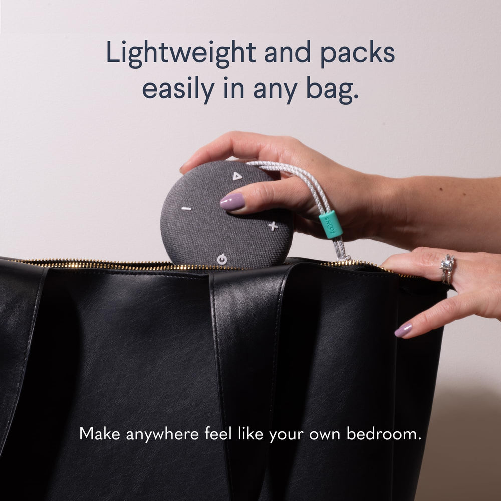 SNOOZ Go compact 3.8 inch design fits in a bag