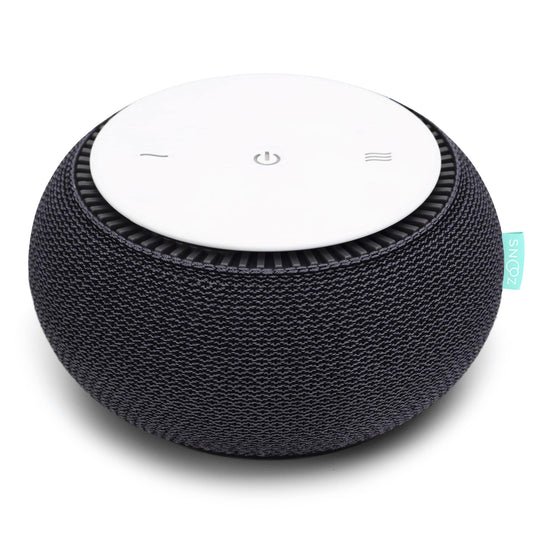 SNOOZ smart white noise machine front view showcases compact bedside design for easy use