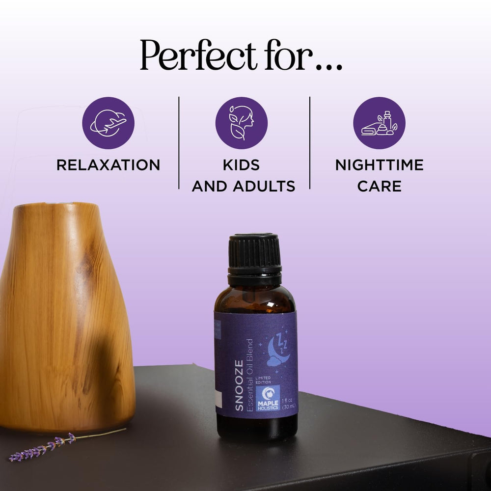 Snooze Blend diffuser with chamomile and lavender essential oils for sleep