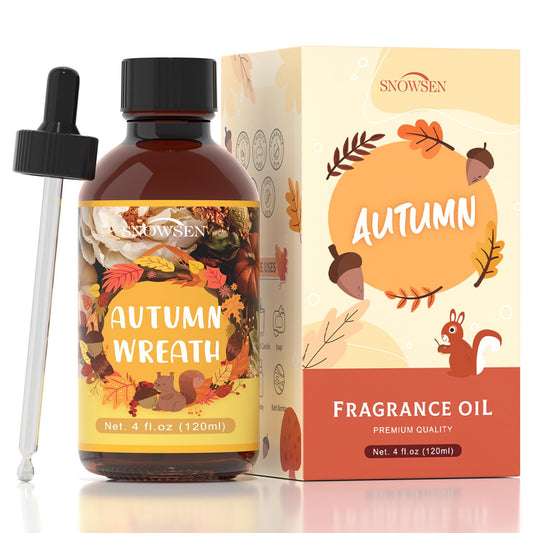 120ml amber glass bottle of SNOWSEN Autumn Wreath Fragrance Oil