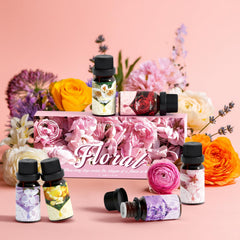 Assorted floral essential oil bottles for DIY projects