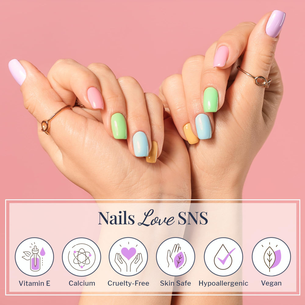 SNS Dip Base Coat Nutri-Plus System nourishes nails and cuticles during use.