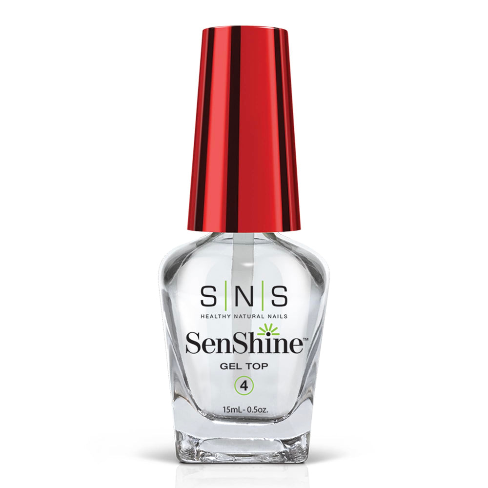 SNS SenShine Gel Top Coat bottle front for salon-grade shine at home.
