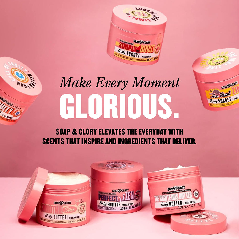 Soap & Glory Simply The Boost after shower routine suggesting daily hydration