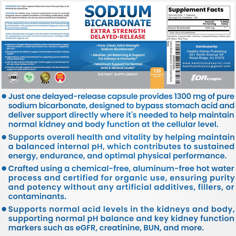 Digestive support with 1300mg sodium bicarbonate capsules