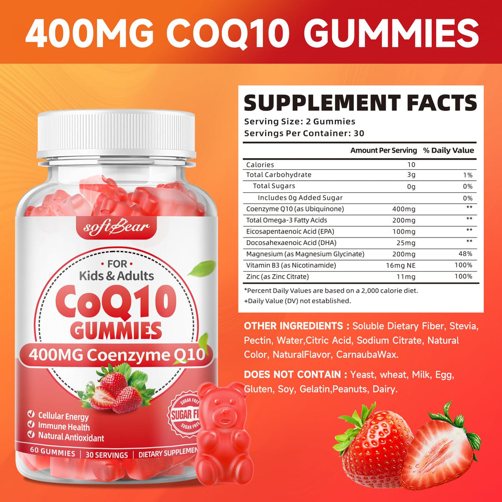 Ingredients panel of Softbear CoQ10 Gummies