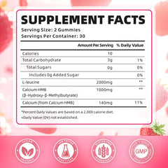Nutrition label highlighting 3000mg HMB + Leucine per serving