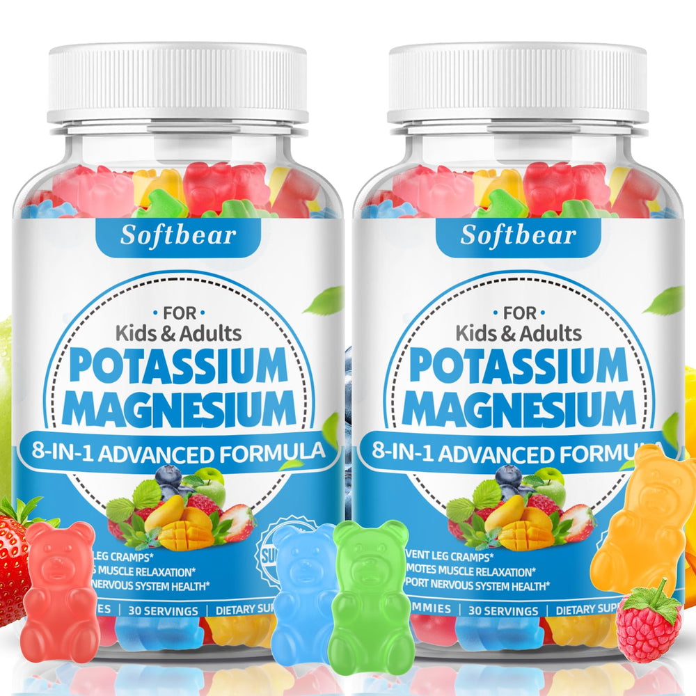 SoftBear potassium magnesium gummies bottle front label