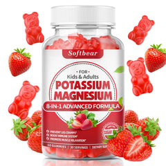 Front view of softbear Potassium & Magnesium Gummies bottle