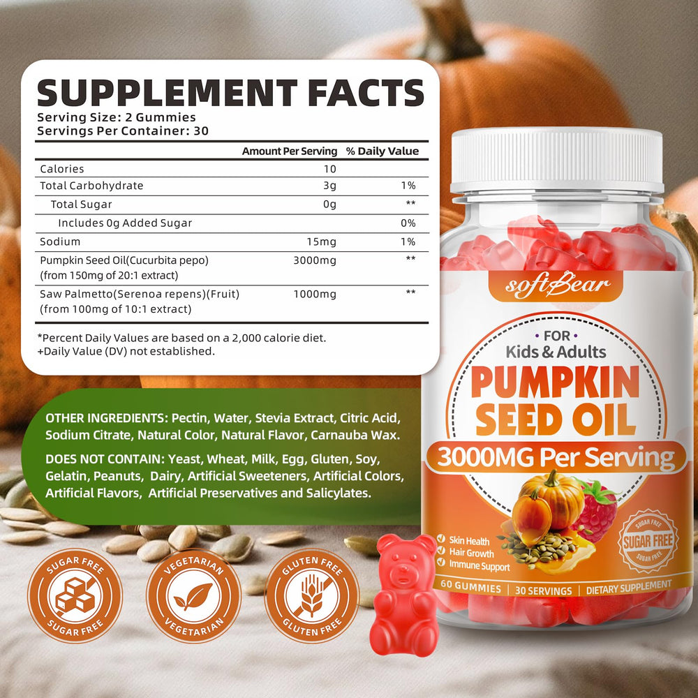 Close-up of Raspberry-flavored pumpkin seed oil gummies