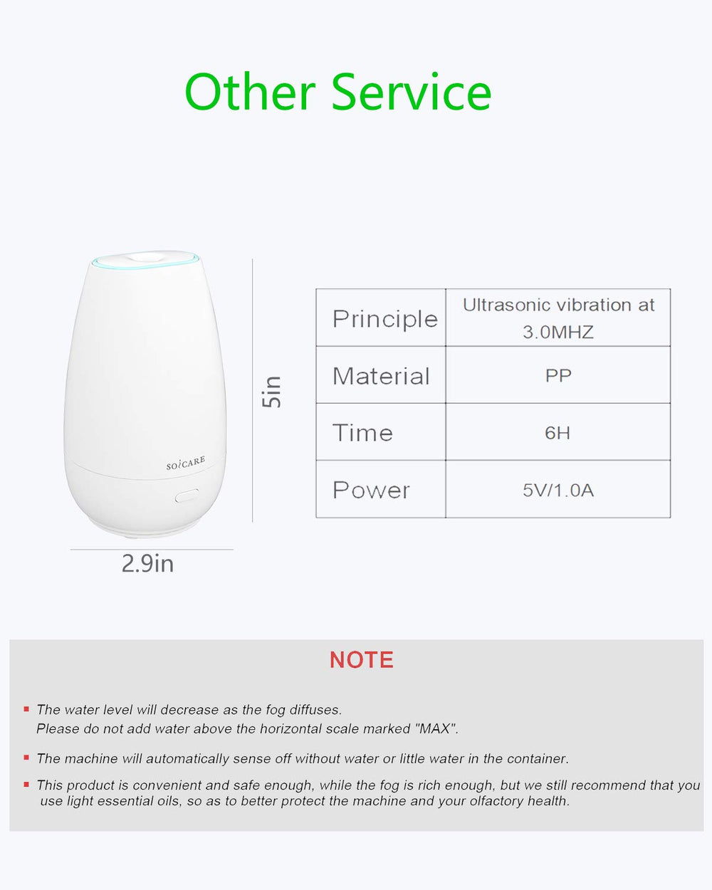 Close-up of built-in USB cable and power button on SOICARE diffuser