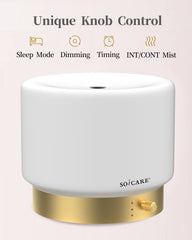 SOICARE diffuser on nightstand with warm glow for bedtime ambiance