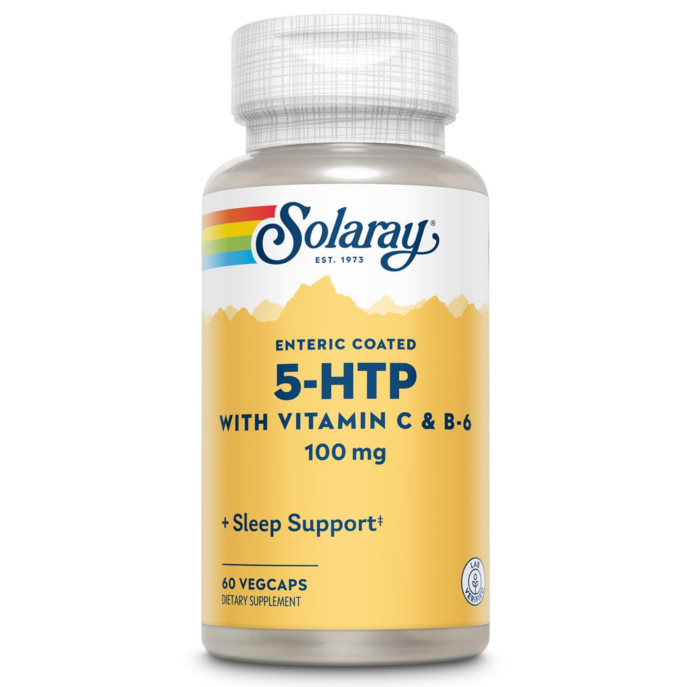 SOLARAY 5-HTP sleep supplement bottle showing 60 servings