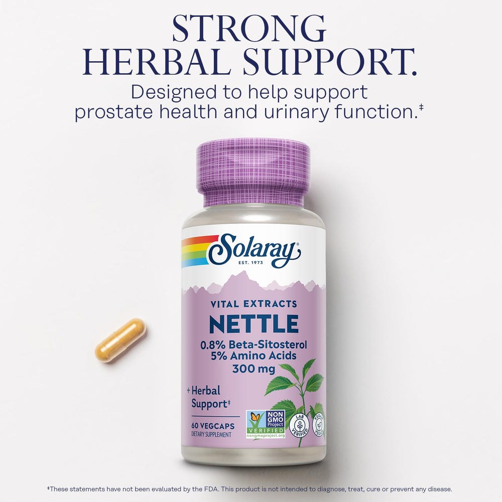 Nettle root supplement highlighting amino acids and ingredients