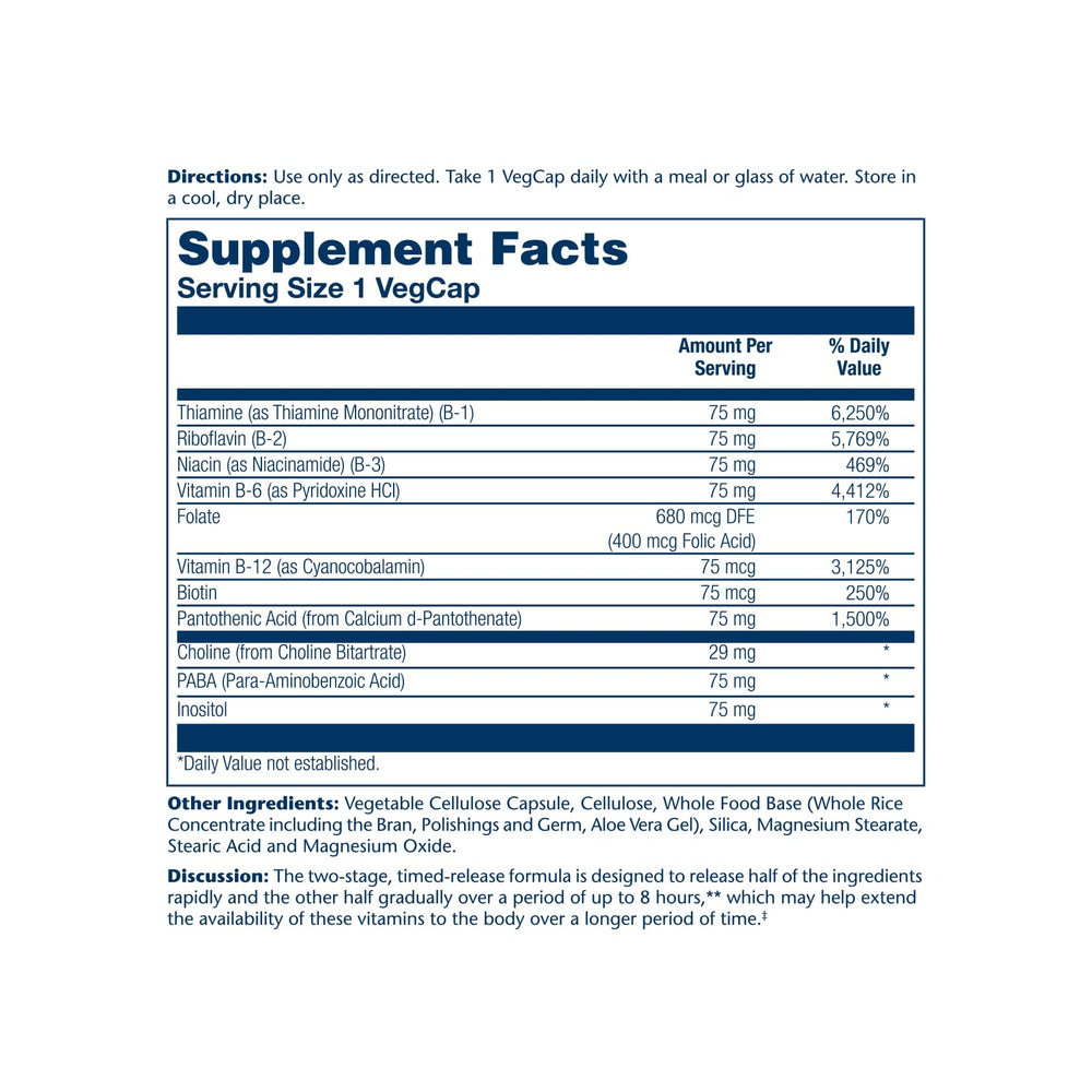Graphic illustrating two-stage timed-release of SOLARAY B-Complex 75mg