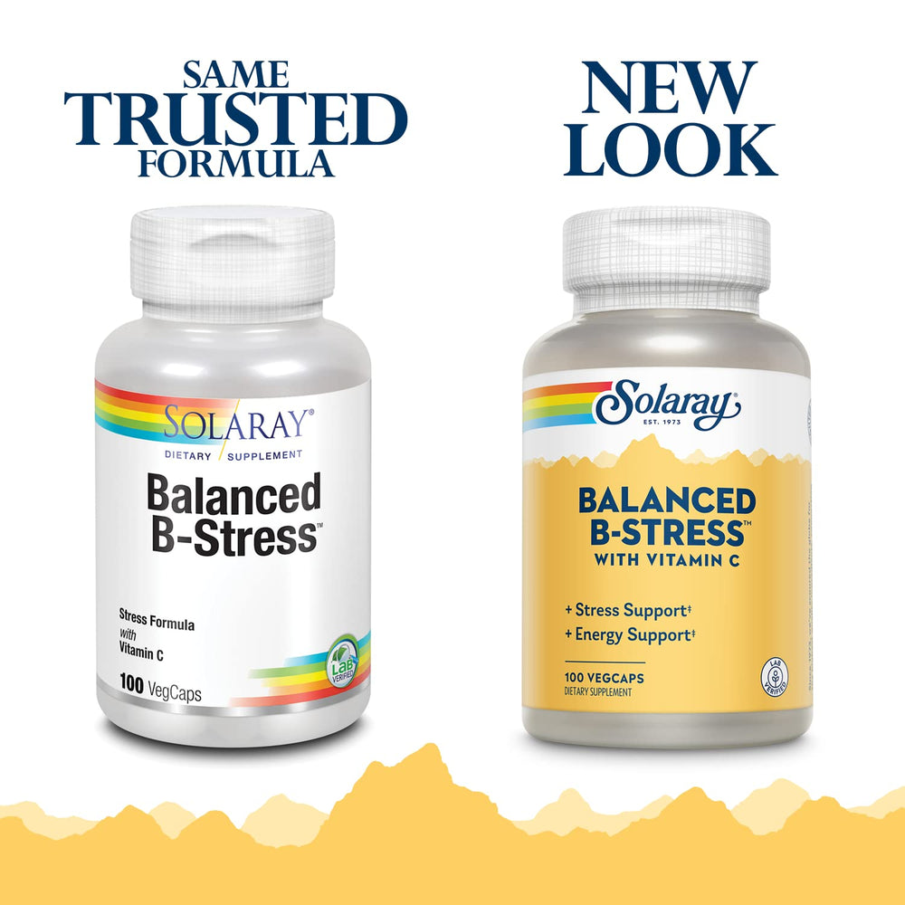 SOLARAY B-Stress Supplement bottle back/label close-up - 100 count