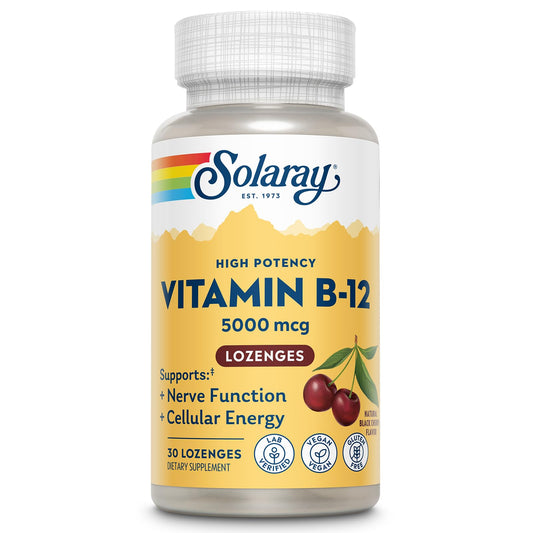 SOLARAY Vitamin B12 lozenges 5000 mcg with methylcobalamin in black cherry flavor