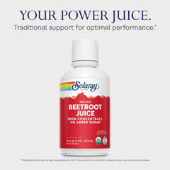 Glass bottle serving Solaray Beetroot Juice 16 oz