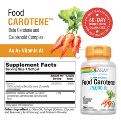 SOLARAY product label showing Beta Carotene carotenoids ingredients