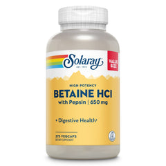 Solaray Betaine HCL with Pepsin bottle closeup showing digestion support after meals