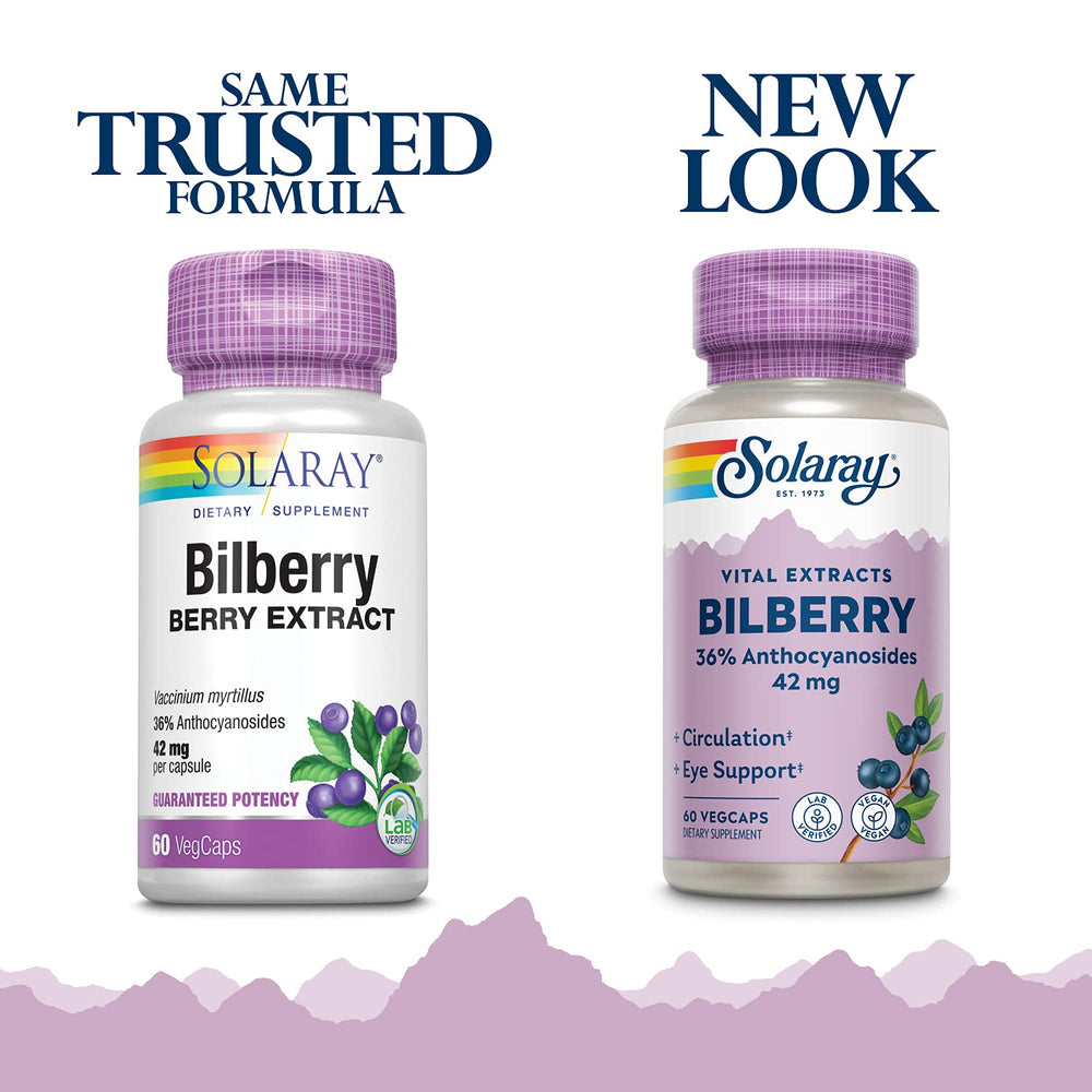 SOLARAY Bilberry Extract bottle – back label and supplement facts
