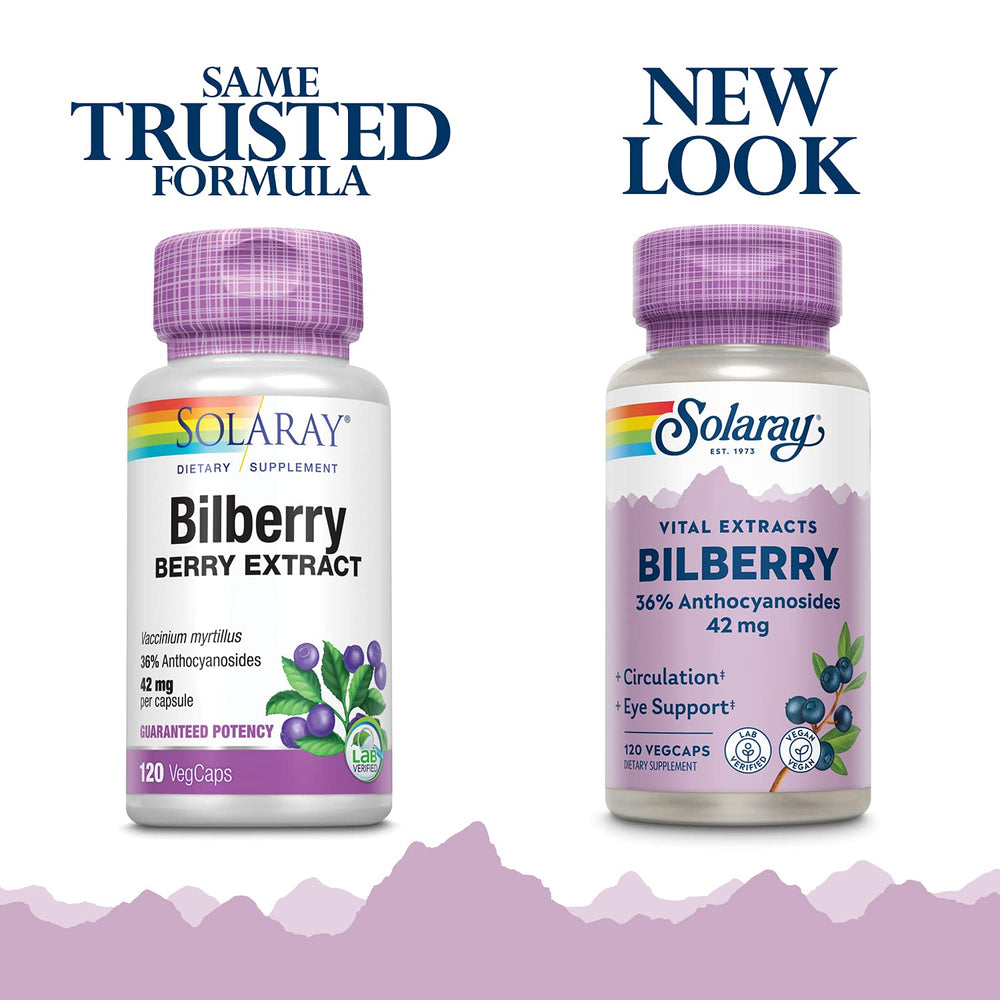 Close-up of Bilberry Extract capsules showing 42 mg potency