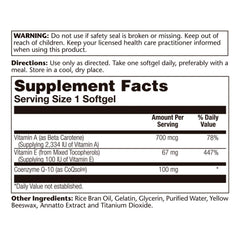 SOLARAY Bio CoQ-10 100 mg - ingredients panel