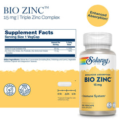 Solaray Bio Zinc 15 mg bottle label close-up