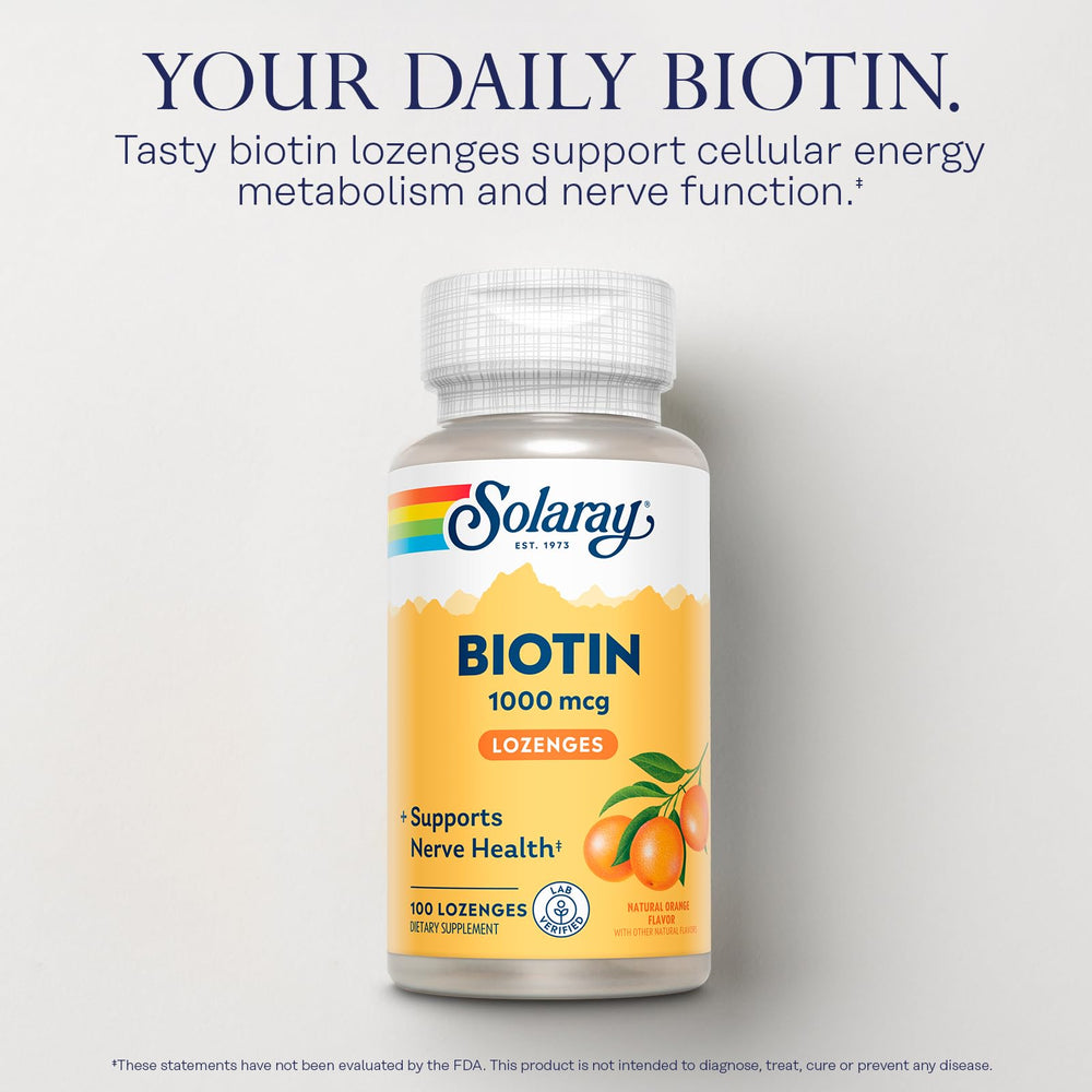 Close-up of orange flavor Biotin lozenges
