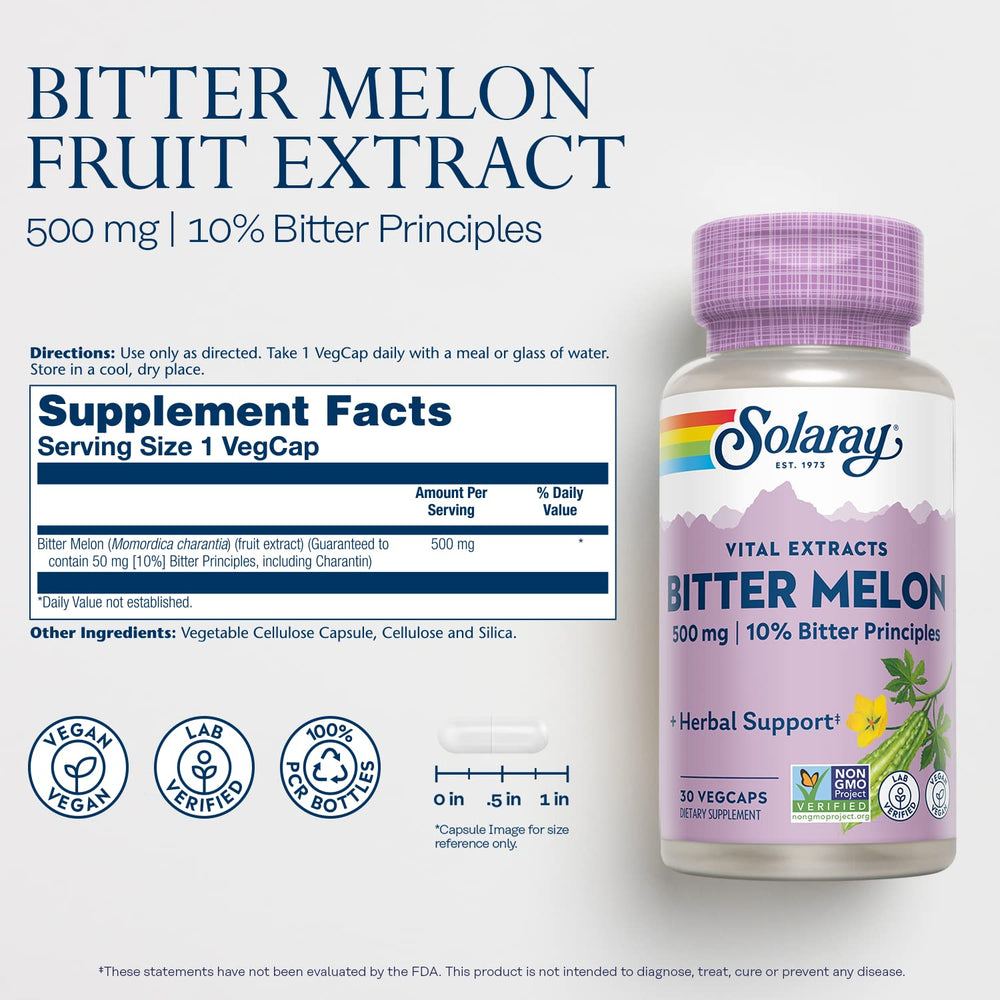Close up of SOLARAY Bitter Melon VegCaps capsules